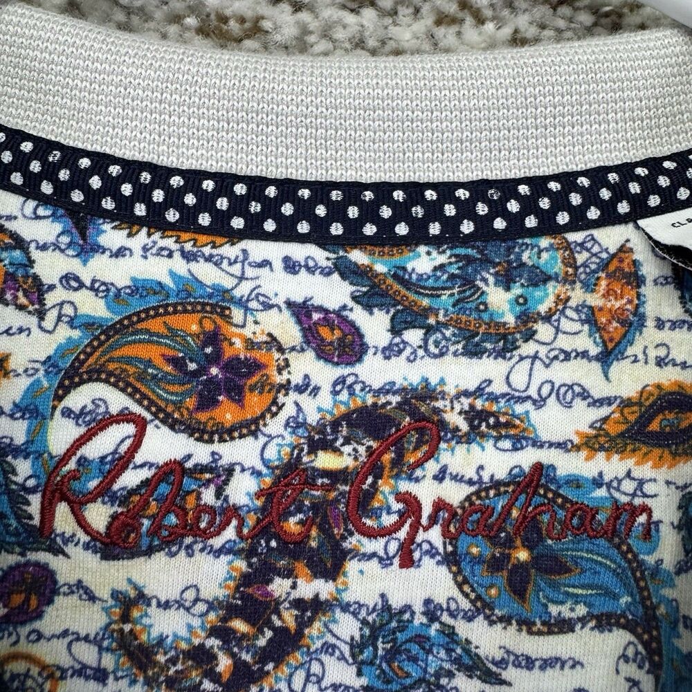 Robert Graham Polo Shirt Men's Large White Classic Fit Embroidered Skull‎ Crown - Picture 7 of 15